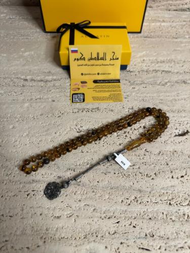 سبحه كهرمان حر شوائب طبيعية مع طربزونة فضة