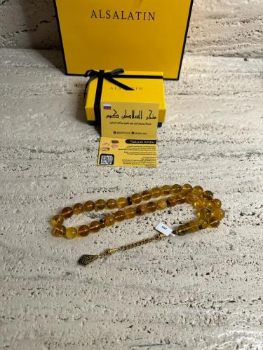 سبحه كهرمان حر حجم كبير شفاف مع  شوائب طبيعية