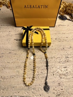 سبحه كهرمان حر شوائب خفيفة  طبيعية طربزونه فضة