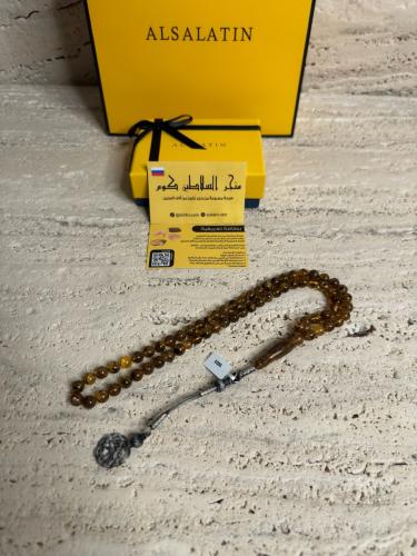 سبحه كهرمان حر شوائب طبيعية مع طربزونة فضة