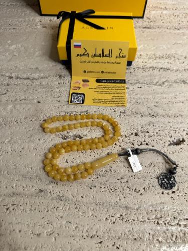 سبحه كهرمان حر شوائب طبيعية مع طربزونة فضة عيار 1000