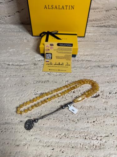 سبحه كهرمان حر شوائب طبيعية مع طربزونه فضة