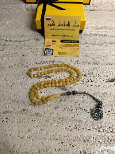 سبحه كهرمان حر شوائب طبيعية مع طربزونة فضة عيار 1000