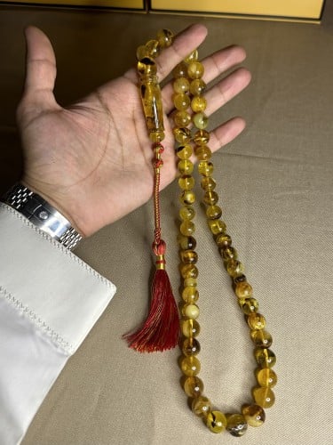 سبحه كهرمان حر حجم كبير شوائب طبيعية