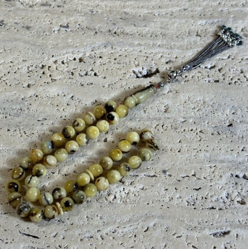 سبحه كهرمان مع شراب فضة حر شوائب طبيعية