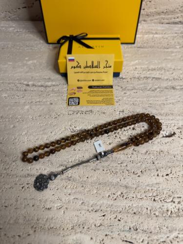 سبحه كهرمان حر شوائب طبيعية مع طربزونة فضة