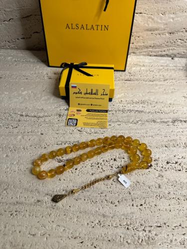 سبحه كهرمان حر حجم كبير شفاف مع  شوائب طبيعية