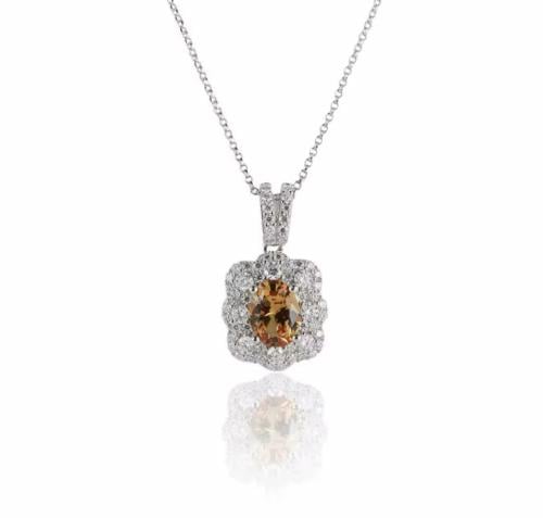 عقد فضه مرصع بحجر التوباز الطبيعي عيار 925