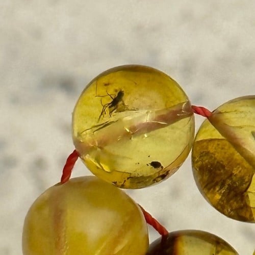 سبحه كهرمان حر  محشرة وشوائب  اول 4 خرزات محشرة