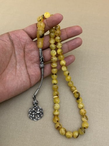 سبحه كهرمان حر شوائب طبيعية مع طربزونة فضة