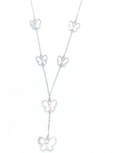 سلسال الفراشات البيضاء باللون الفضي و مطلية بالذهب من مجموعة نفيس هدايا مجوهرات هدية نسائية فاخرة