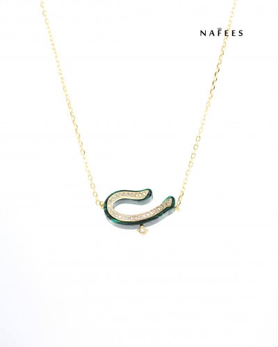 سلسال حرف ب باللون الأخضر والمرصع بأحجار الزيركون الذهبية - إصدار محدود من مجموعة نفيس هدايا مجوهرات هدية نسائية فاخرة