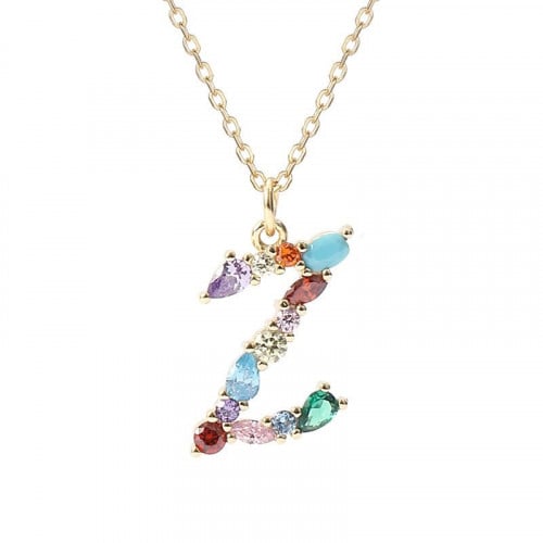 سلسال حرف Z مرصع بالأحجار الملونة ومطلي بالذهب من مجموعة نفيس هدايا مجوهرات هدية نسائية فاخرة