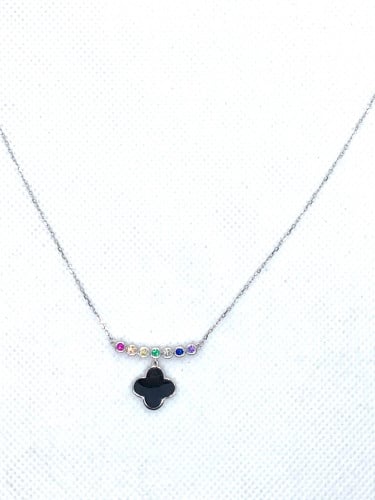 قلادة الزهرة  الفاخرة باللون الأسود مع حبات الزيركون الملونة مطلية بالذهب من مجموعة نفيس هدايا مجوهرات هدية نسائية فاخرة