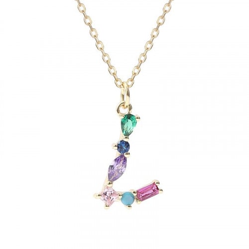 سلسال حرف L مرصع بالأحجار الملونة ومطلي بالذهب من مجموعة نفيس هدايا مجوهرات هدية نسائية فاخرة