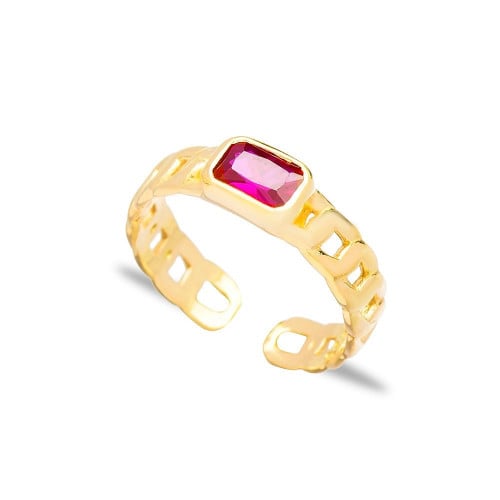 خاتم الحلقات المتصلة إلهام يجسد إبداع مجوهرات نفيس بتصميم كلاسيكي وحجر الزيركون الأحمر ولمعان الذهب -من مجموعة نفيس هدايا مجوهرات هدية نسائية فاخرة 4476