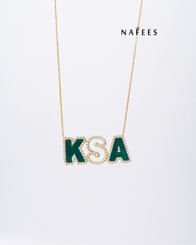 سلسال KSA مرصعة بالزيركون و الفضة المطلية بالذهب من مجموعة نفيس هدايا مجوهرات هدية نسائية فاخرة