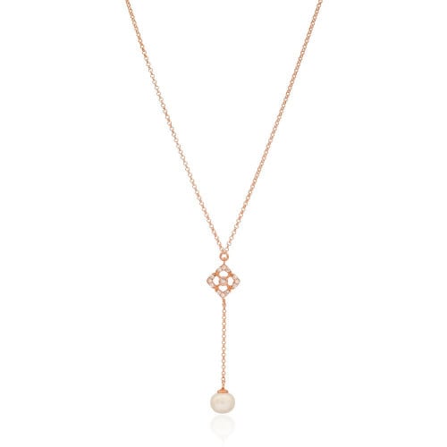 عقد بتصميم عمودي مرصع بأحجار الزيركون وحبة اللؤلؤ مطلي بالذهب -من مجموعة نفيس هدايا مجوهرات هدية نسائية فاخرة 5729