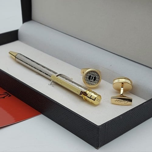 قلم ماركة كارتير ذهبي وفضي مع الكبك