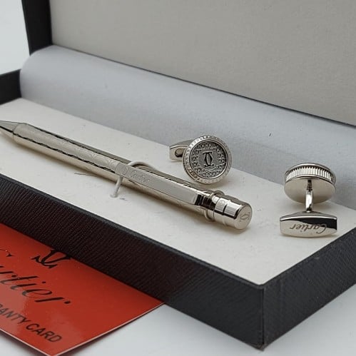 قلم ماركة كارتير فضي مع الكبك