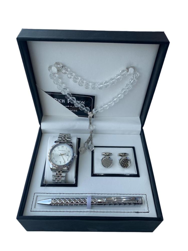 طقم رجالي ساعة استيل مع كبك وقلم وسبحه