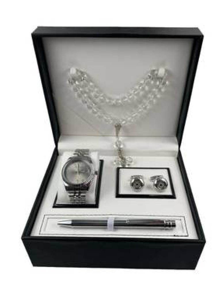 طقم رجالي ساعة استيل مع كبك وقلم وسبحه