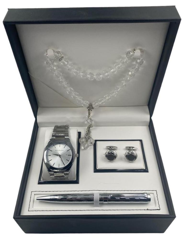 طقم رجالي ساعة استيل مع سبحه وكباك وقلم