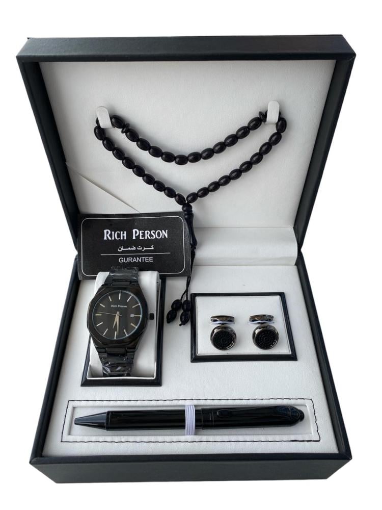 طقم رجالي ساعة استيل مع سبحه وكباك وقلم
