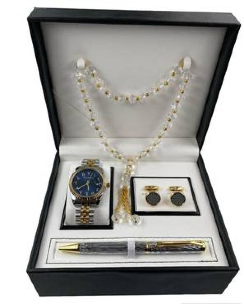 طقم رجالي ساعة استيل مع كبك وقلم وسبحه