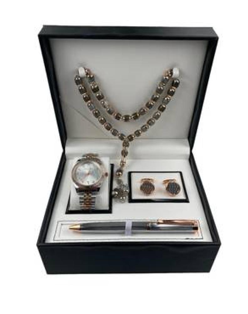 طقم رجالي ساعة استيل مع كبك وقلم وسبحه