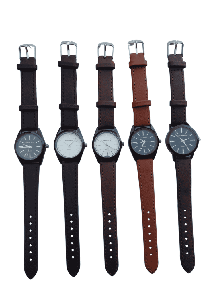 ساعة جلد شبابي ولادي عقارب