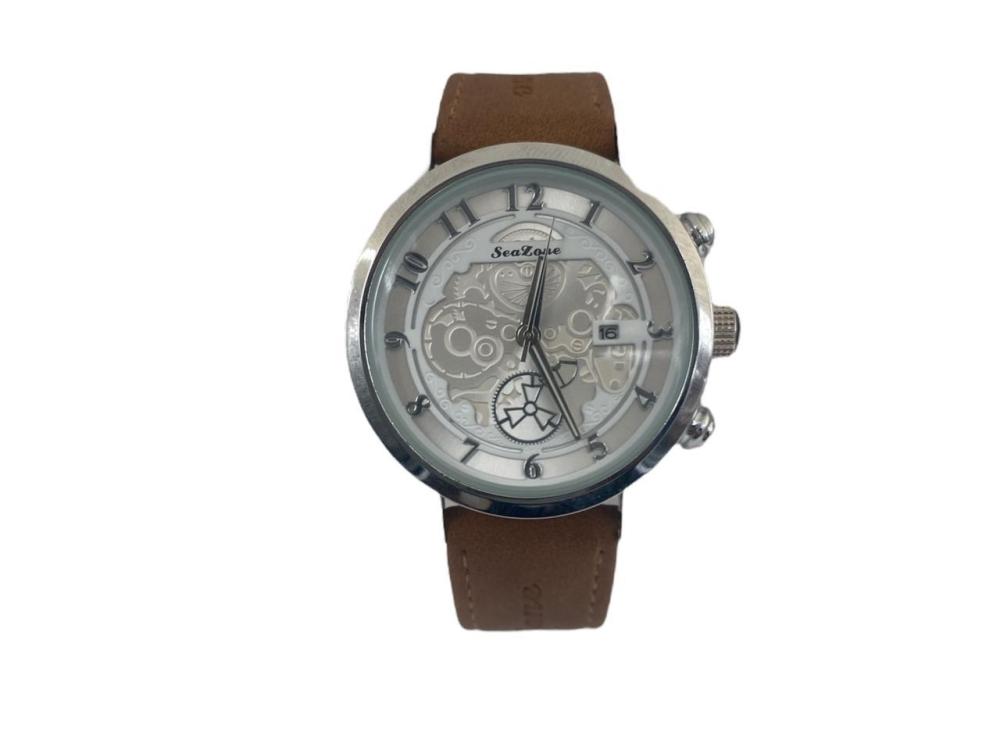 ساعة رجالي جلد فضي على جملي