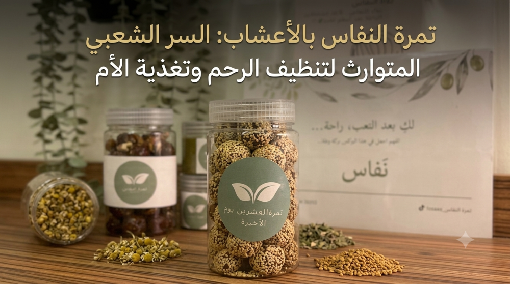 تمرة النفاس بالأعشاب: السر الشعبي المتوارث لتنظيف الرحم وتغذية الأم.