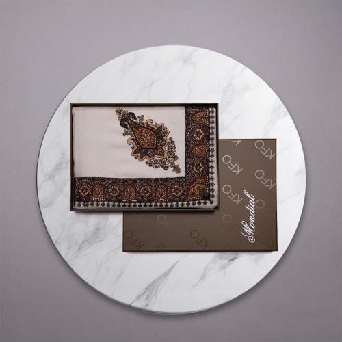 شال المونديال شتوي تطريز بني