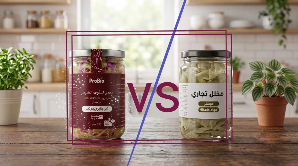 الفرق بين مخمر الملفوف الطبيعي من برو بايو والمخلل التجاري المبستر