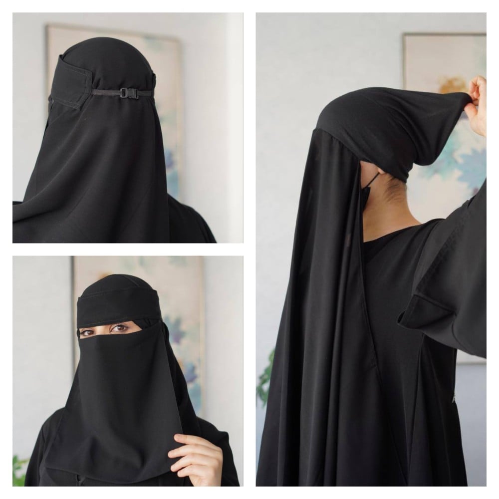 طرحة بندانه+ نقاب مشبك وسط+ نقاب طويل