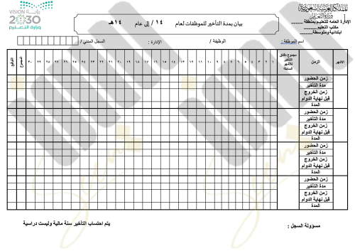 بيان بمدة التأخير للموظفات بالعرض