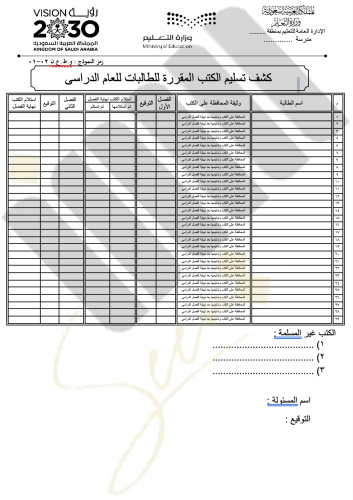 كشف تسليم المقررات الدراسية