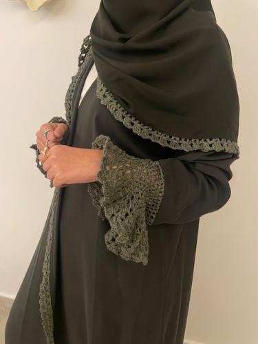 Green Handemade Crochet Washed Silk Abaya