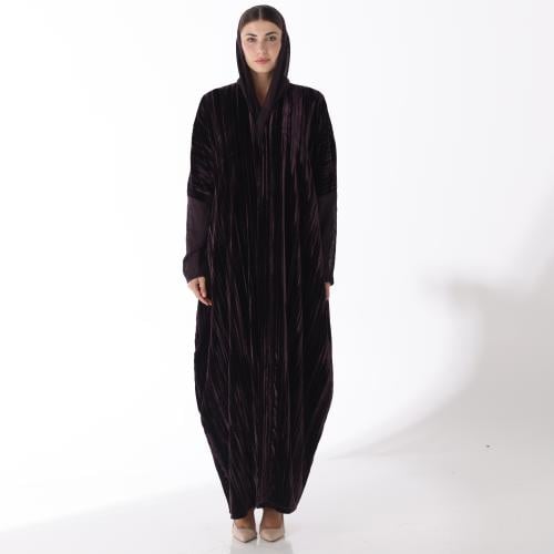 Purple plissé velvet abaya with Chiffon Embroidere...