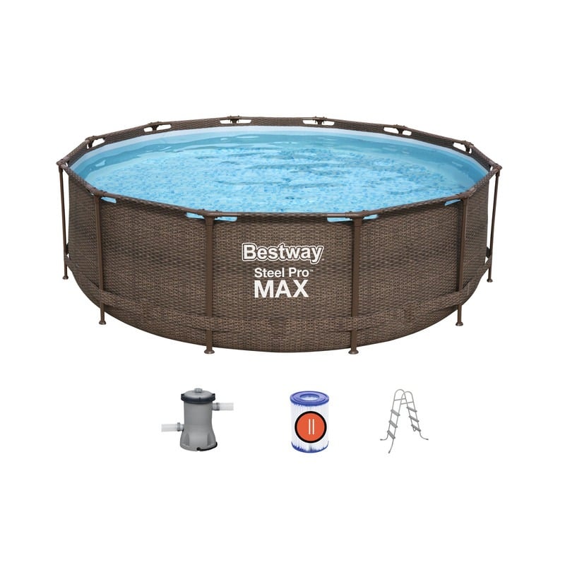 بست واي- مسبح شراع أعمدة  دائري  بني  مع فلتر  وسلم 366X100CM