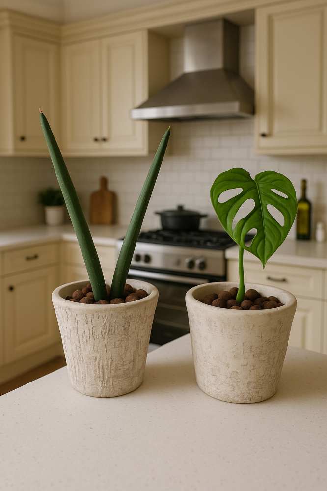 سنسيفيريا سلنديريكا ( صبار ) + مونستيرا أدامسونيا (Monstera adansonii)