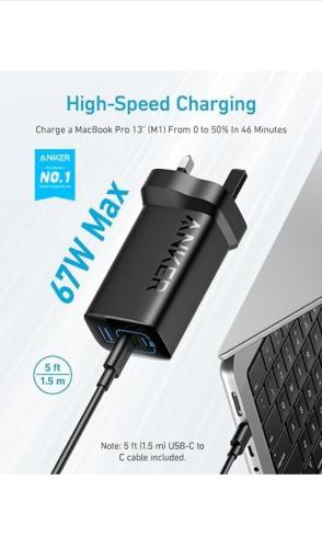 شاحن حائط انكر 335 67 واط USB C ، محول سريع مدمج و...