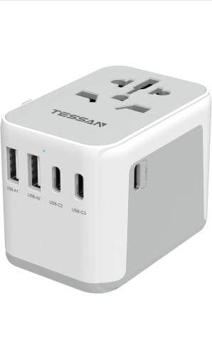 محول قابس السفر الشامل من تيسان مع منفذي USB A و3...