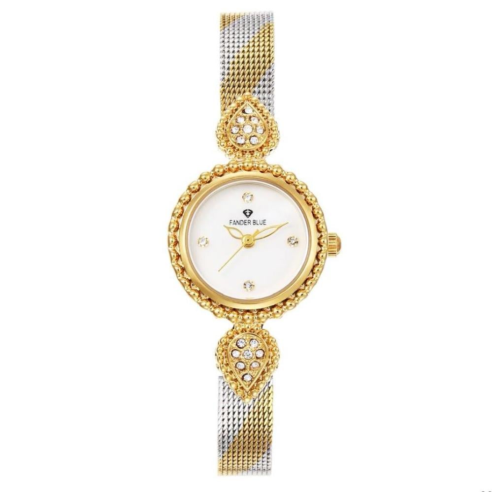 ساعة نسائية ماركة FANDER BLUE بسير ستيل باللون الفضي والذهبي بشكل عصري وجذاب و الميناء باللون الأبيض