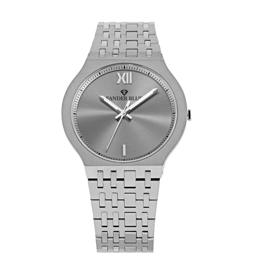 ساعة رجالية بسير ستيل بلون الفضي و الميناء رمادي
