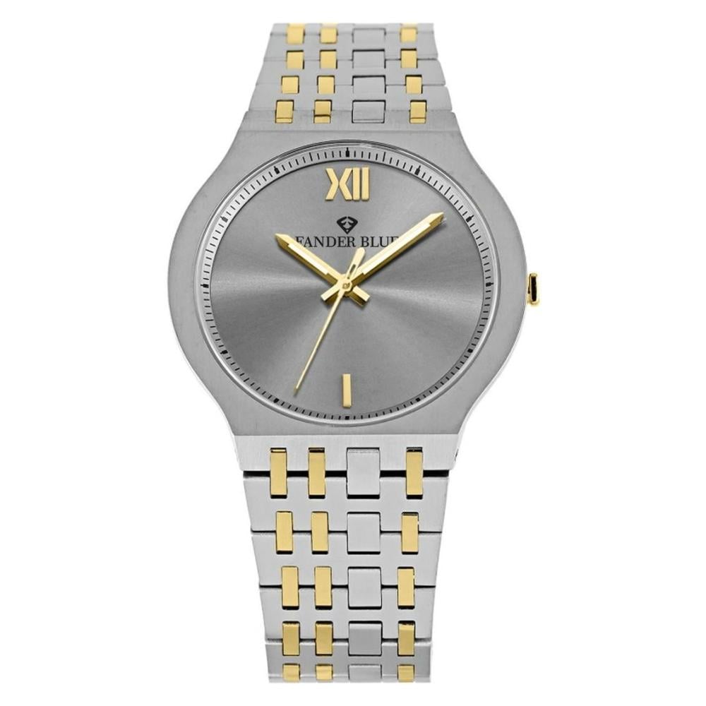 ساعة رجالية، ماركة FANDER BLUE ستيل باللون الفضي و الذهبي و بشكل دائري وبميناء باللون الرمادي
