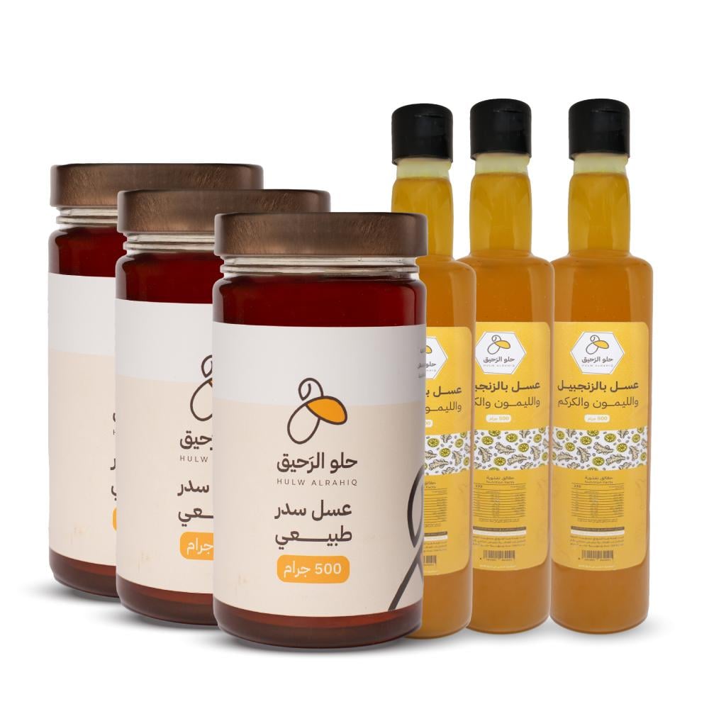 3 عبوات عسل زنجبيل + 3 عبوات عسل سدر طبيعى