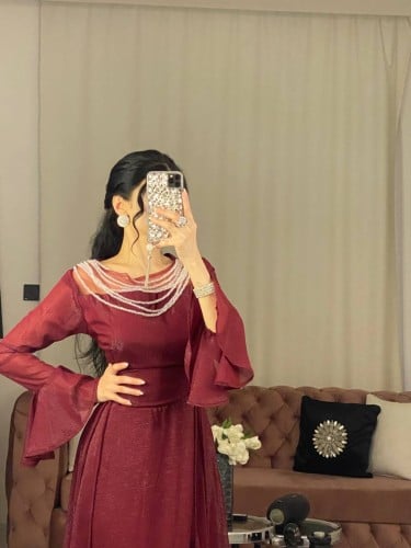 فستان كرستال لفندر بأكمام طويله