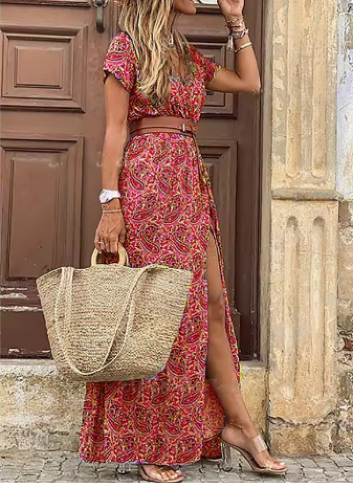 فستان طويل مزين ب زهور